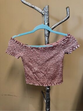 TILT Smocked Off-Shoulder Crop Top - Dusty Mauve